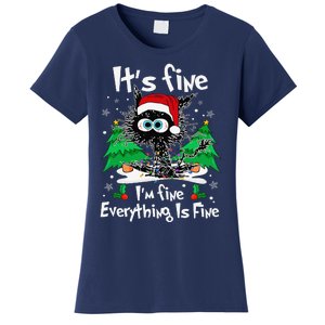 Black Cat Christmas Its Fine Im Fine Everything Is Fine Women's T-Shirt