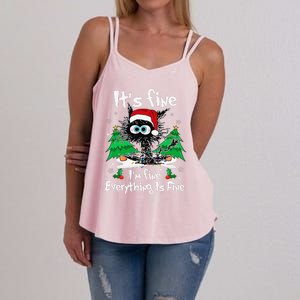 Black Cat Christmas Its Fine Im Fine Everything Is Fine Women's Strappy Tank