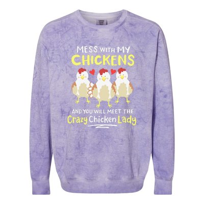 Backyard Crazy Chicken Lady Womens Farmer Colorblast Crewneck Sweatshirt