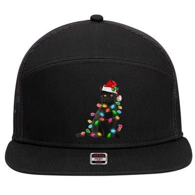 Black Cat Christmas Light Cat Lover Christmas 7 Panel Mesh Trucker Snapback Hat