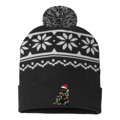 Black Cat Christmas Light Cat Lover Christmas USA-Made Snowflake Beanie