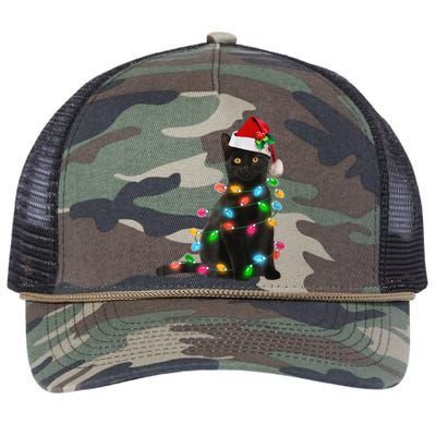 Black Cat Christmas Light Cat Lover Christmas Retro Rope Trucker Hat Cap