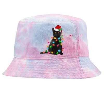 Black Cat Christmas Light Cat Lover Christmas Tie-Dyed Bucket Hat