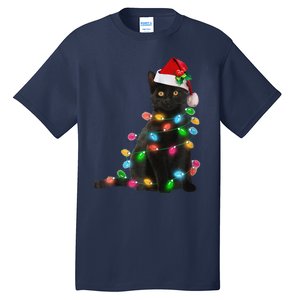 Black Cat Christmas Light Cat Lover Christmas Tall T-Shirt