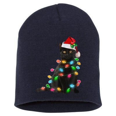 Black Cat Christmas Light Cat Lover Christmas Short Acrylic Beanie