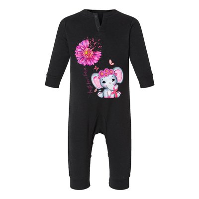 Breast Cancer Cute Elephant With Sunflower And Pink Ribbon Infant Fleece One Piece