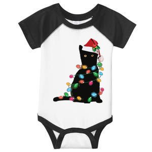 Black Cat Christmas Light Funny Cat Lover Christmas Infant Baby Jersey Bodysuit