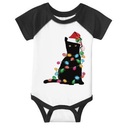 Black Cat Christmas Light Funny Cat Lover Christmas Infant Baby Jersey Bodysuit