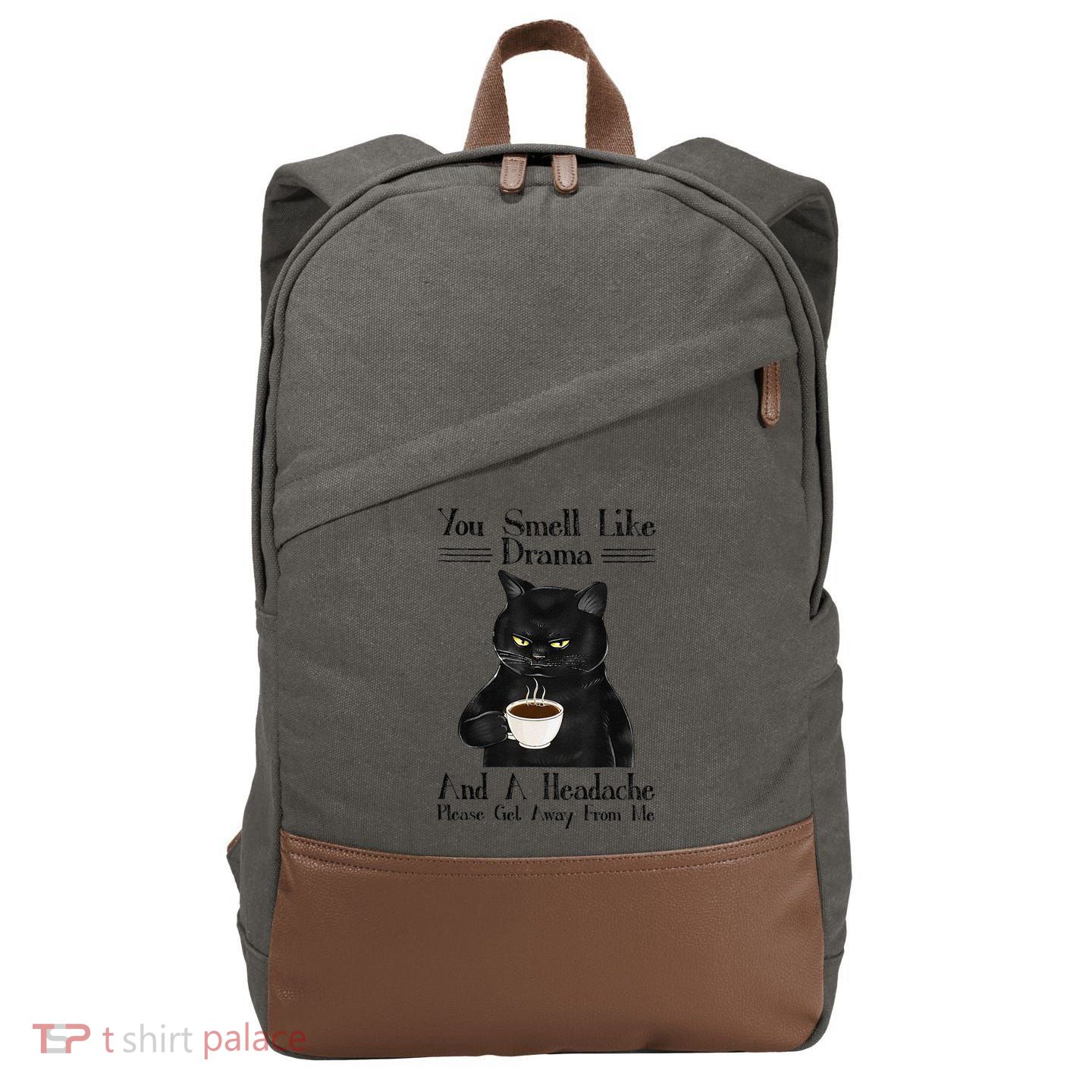 Black Cat Coffee You Smell Like Drama And A Headache Cotton Canvas Backpack