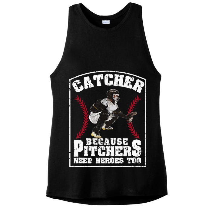 Baseball Catchers Catcher Because Pitchers Need Heroes Too Ladies PosiCharge Tri-Blend Wicking Tank