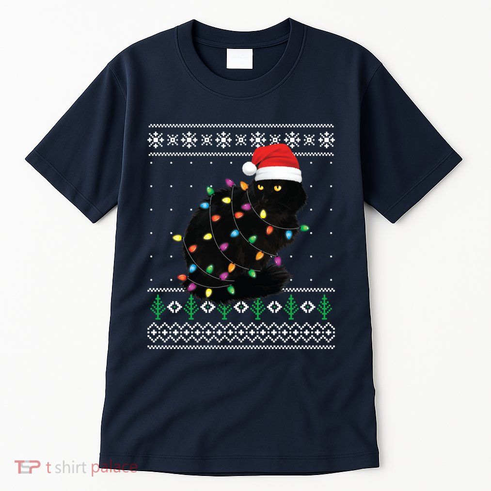 Black Cat Christmas Ugly Sweater Funny Santa Cat Tall T-Shirt