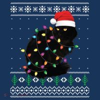 Black Cat Christmas Ugly Sweater Funny Santa Cat 7-Panel Snapback Hat