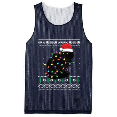 Black Cat Christmas Ugly Sweater Funny Santa Cat Mesh Reversible Basketball Jersey Tank