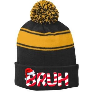 Bruh Christmas Candy Cane For Teen Boy Funny Xmas Bruh Stripe Pom Pom Beanie