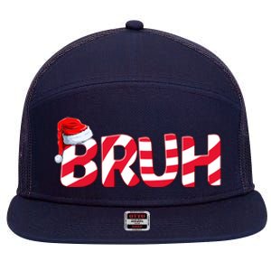 Bruh Christmas Candy Cane For Teen Boy Funny Xmas Bruh 7 Panel Mesh Trucker Snapback Hat