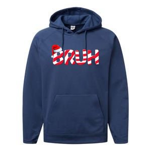 Bruh Christmas Candy Cane For Teen Boy Funny Xmas Bruh Performance Fleece Hoodie