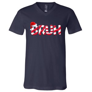 Bruh Christmas Candy Cane For Teen Boy Funny Xmas Bruh V-Neck T-Shirt