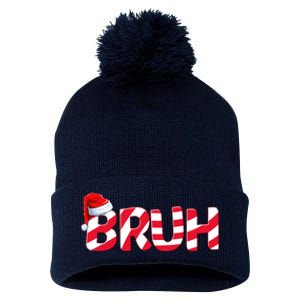 Bruh Christmas Candy Cane For Teen Boy Funny Xmas Bruh Pom Pom 12in Knit Beanie