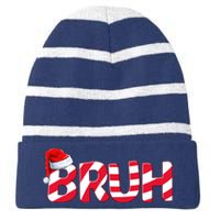 Bruh Christmas Candy Cane For Teen Boy Funny Xmas Bruh Striped Beanie with Solid Band