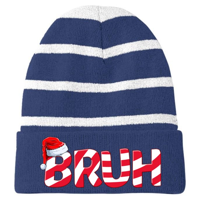 Bruh Christmas Candy Cane For Teen Boy Funny Xmas Bruh Striped Beanie with Solid Band