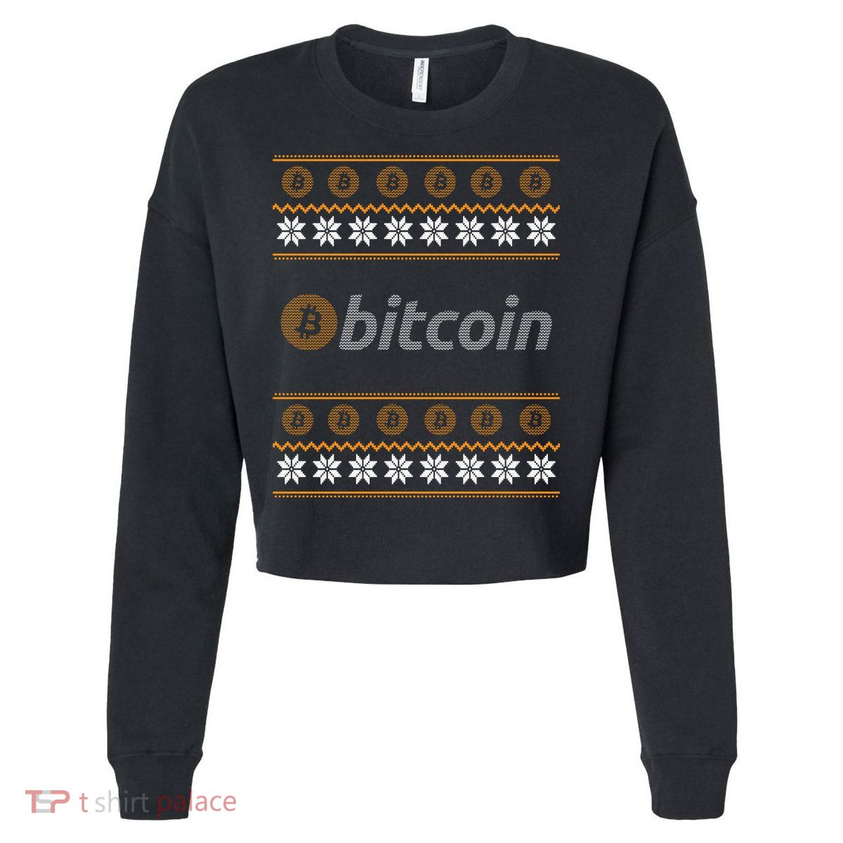 Bitcoin Cryptocurrency Christmas Holiday Cropped Pullover Crew