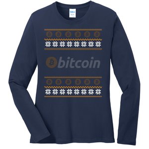 Bitcoin Cryptocurrency Christmas Holiday Ladies Long Sleeve Shirt