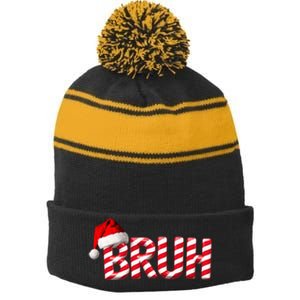 Bruh Christmas Candy Cane For Teen Funny Xmas Bruh Stripe Pom Pom Beanie