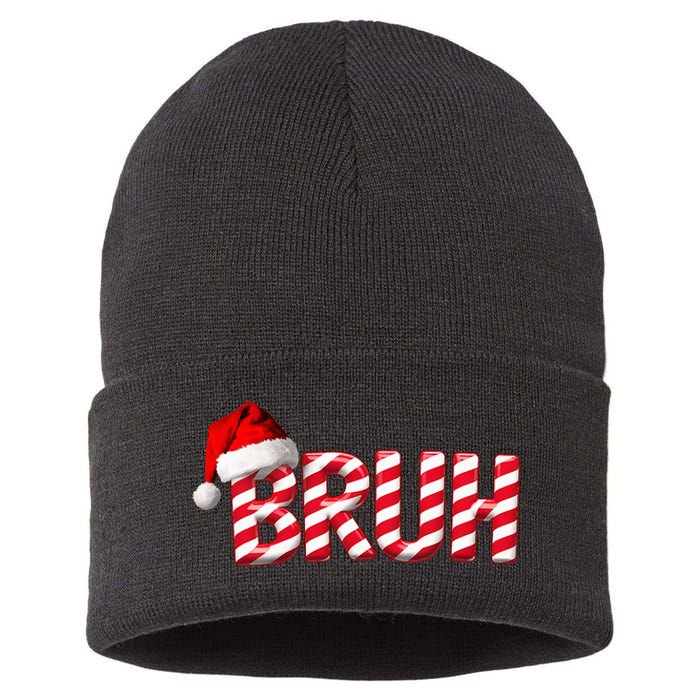 Bruh Christmas Candy Cane For Teen Funny Xmas Bruh Sustainable Knit Beanie