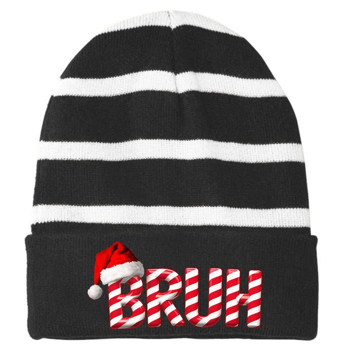 Bruh Christmas Candy Cane For Teen Funny Xmas Bruh Striped Beanie with Solid Band