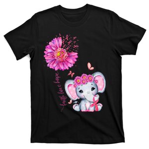 Breast Cancer Cute Elephant With Sunflower And Pink Ribbon T-Shirt