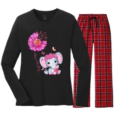 Breast Cancer Cute Elephant With Sunflower And Pink Ribbon Women's Long Sleeve Flannel Pajama Set 