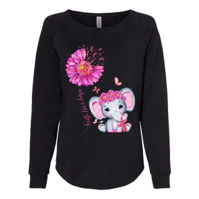 Breast Cancer Cute Elephant With Sunflower And Pink Ribbon Womens California Wash Sweatshirt