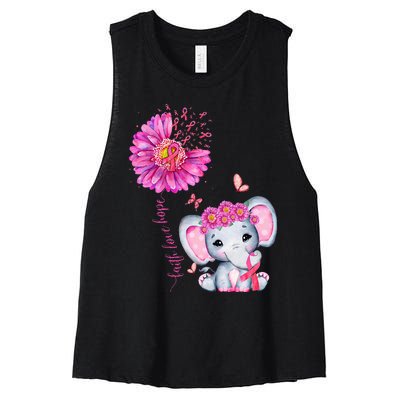 Breast Cancer Cute Elephant With Sunflower And Pink Ribbon Women's Racerback Cropped Tank