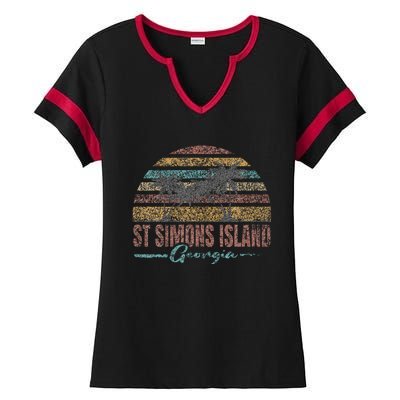 Beach Coastal City Vacation Souvenir St Simons Island Ladies Halftime Notch Neck Tee