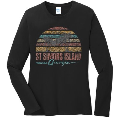 Beach Coastal City Vacation Souvenir St Simons Island Ladies Long Sleeve Shirt