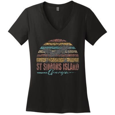 Beach Coastal City Vacation Souvenir St Simons Island Women's V-Neck T-Shirt