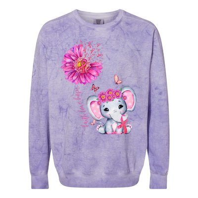 Breast Cancer Cute Elephant With Sunflower And Pink Ribbon Colorblast Crewneck Sweatshirt