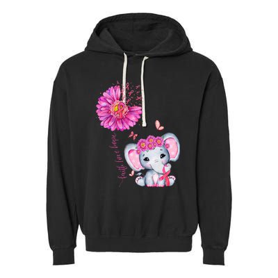 Breast Cancer Cute Elephant With Sunflower And Pink Ribbon Garment-Dyed Fleece Hoodie