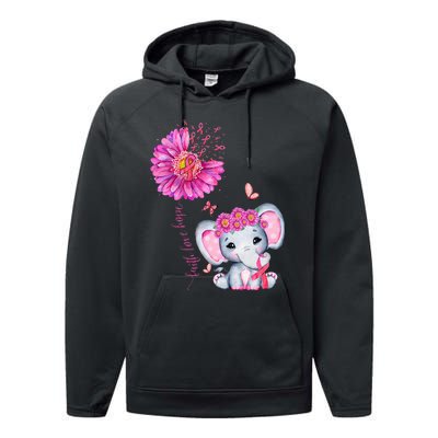 Breast Cancer Cute Elephant With Sunflower And Pink Ribbon Performance Fleece Hoodie