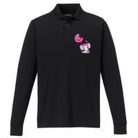 Breast Cancer Cute Elephant With Sunflower And Pink Ribbon Performance Long Sleeve Polo