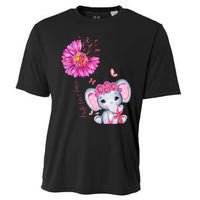 Breast Cancer Cute Elephant With Sunflower And Pink Ribbon Cooling Performance Crew T-Shirt