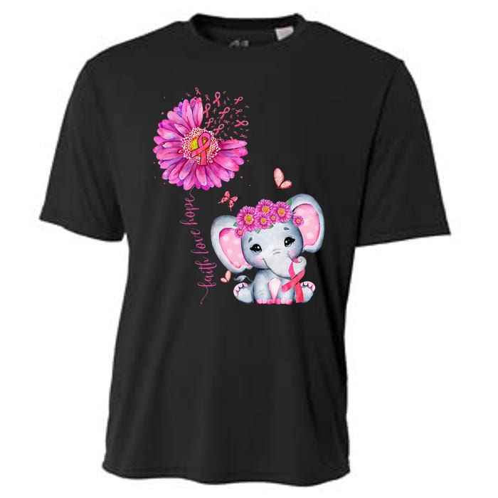 Breast Cancer Cute Elephant With Sunflower And Pink Ribbon Cooling Performance Crew T-Shirt