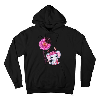 Breast Cancer Cute Elephant With Sunflower And Pink Ribbon Hoodie