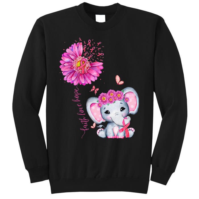 Breast Cancer Cute Elephant With Sunflower And Pink Ribbon Sweatshirt