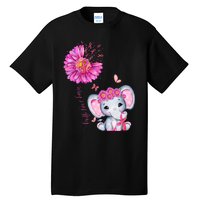 Breast Cancer Cute Elephant With Sunflower And Pink Ribbon Tall T-Shirt