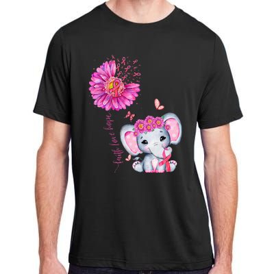 Breast Cancer Cute Elephant With Sunflower And Pink Ribbon Adult ChromaSoft Performance T-Shirt