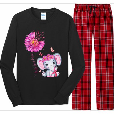 Breast Cancer Cute Elephant With Sunflower And Pink Ribbon Long Sleeve Pajama Set