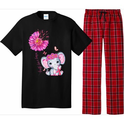 Breast Cancer Cute Elephant With Sunflower And Pink Ribbon Pajama Set