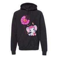 Breast Cancer Cute Elephant With Sunflower And Pink Ribbon Premium Hoodie