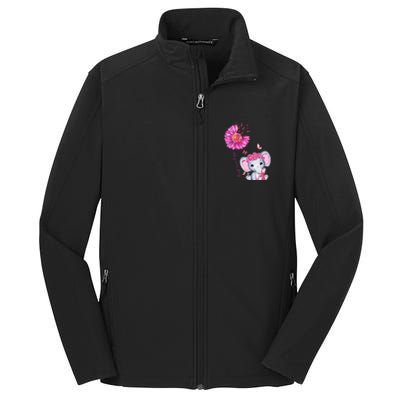 Breast Cancer Cute Elephant With Sunflower And Pink Ribbon Core Soft Shell Jacket